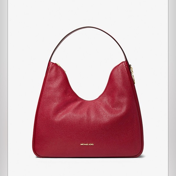 Michael Kors Nayla Cherry Red Pebbled Leather Hobo Bag
